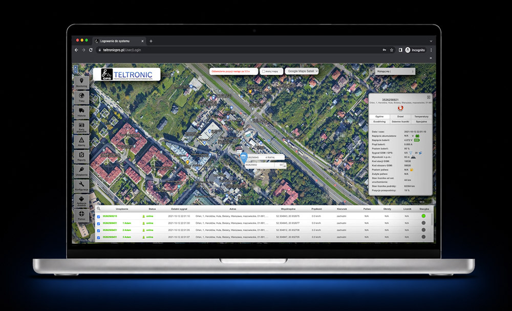 Monitoring GPS pojazdu GP921 w systemie Teltronic PRO